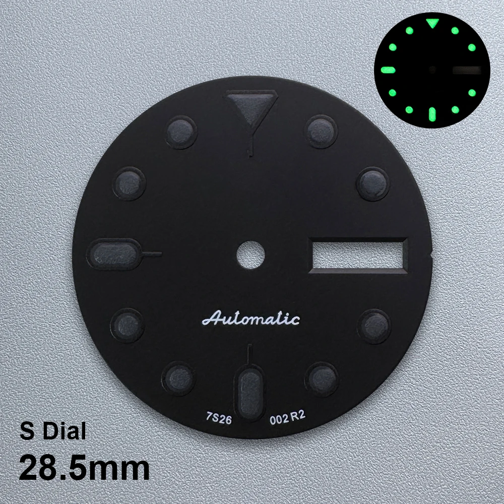 28.5mm s5 logotipo skx007 dial fit nh36/4r36 movimento japonês verde luminoso relógio de alta qualidade acessórios modificados