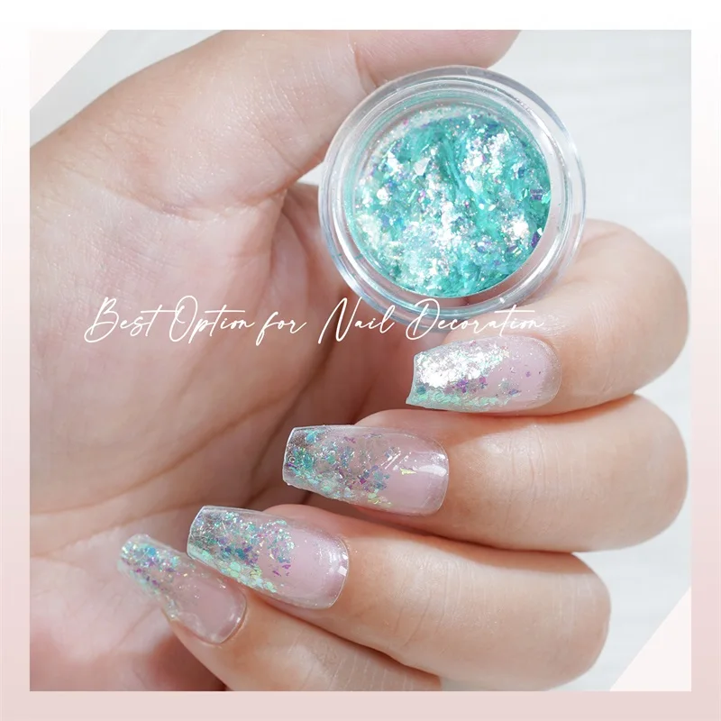 HNDO 6 Colors Set Nail Irregular Opal Flakes Bright Color Sparkle Powder Glitter Nail Art Decoration Manicure DIY Material