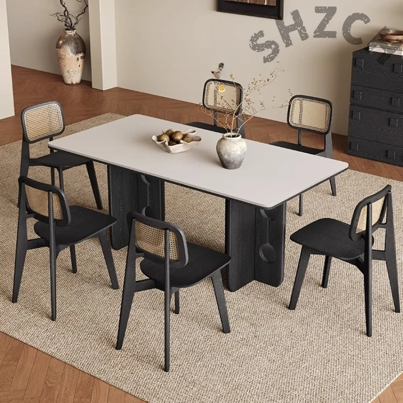 Corner Wooden Dining Table Luxury Modern Simpl Rock Rectangular Apartment Living Room Nordic Mesa De Cocina Kitchen Furniture