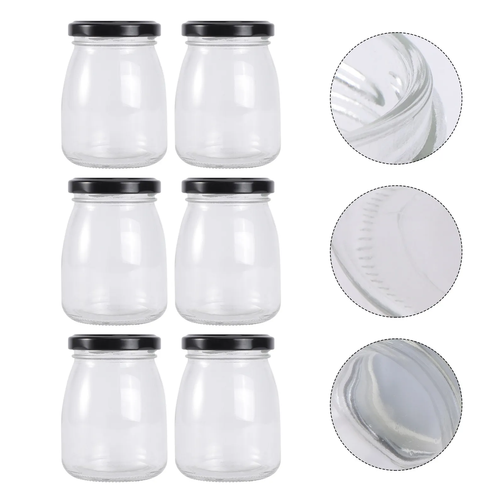 Conjunto de 6 Frascos de Vidro Grossos com Tampas Herméticas para Armazenamento de Iogurte Fresco, Mousse, Geleia e Suco, Seguros para Lava-Louças, Recipientes de Alimentos para Cozinha