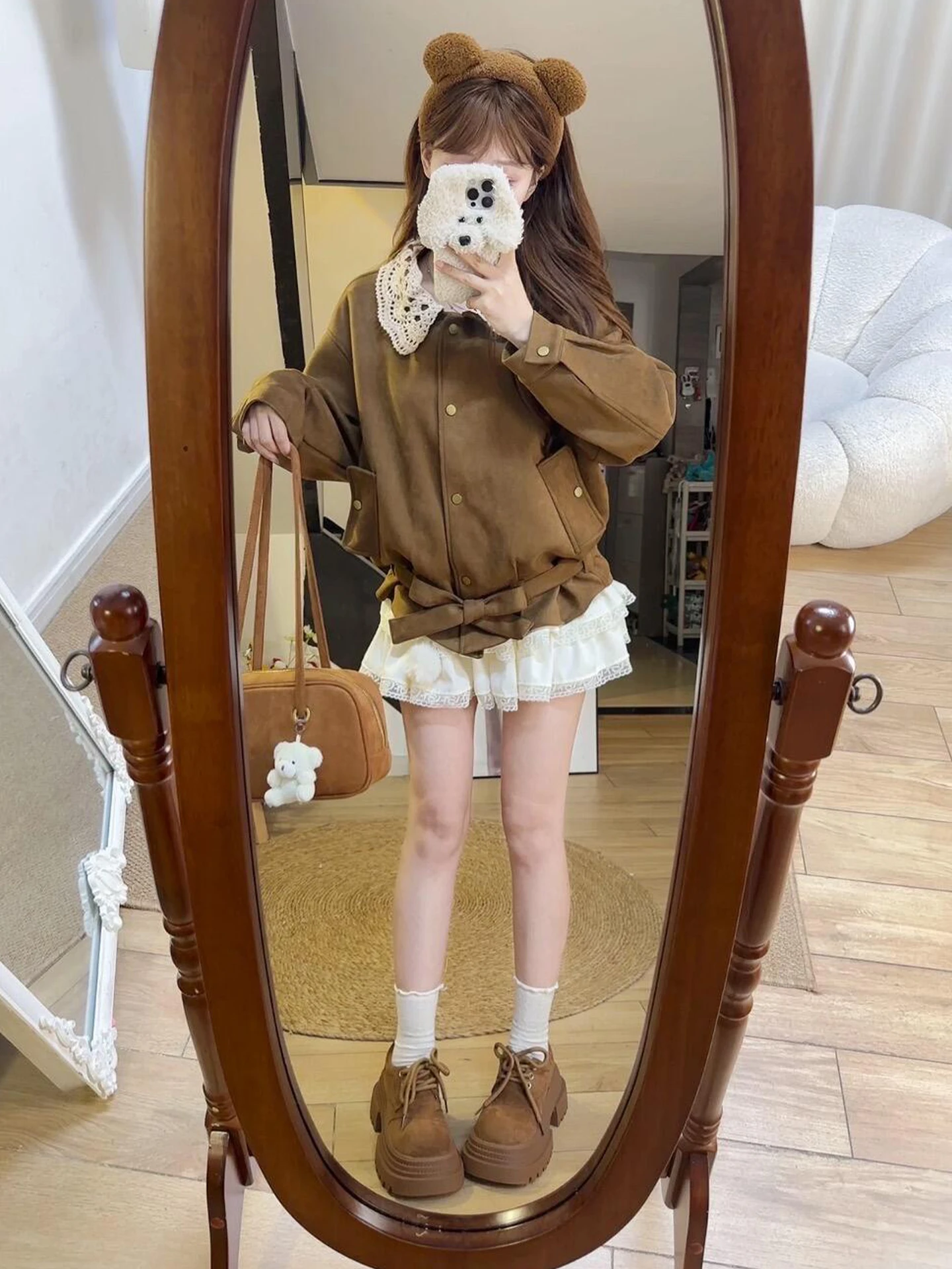 Ele Marrone Colletto Jaet Donna Autunno Inverno Faionable Coreano Sle Alta Quali Caldo ort Capispalla Top