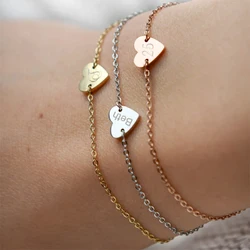Engraved Name Love Bracelet Personalized Custom Letter A--Z Charm Heart Bracelet Valentine's Day Gifts Women's Bangle Jewelry