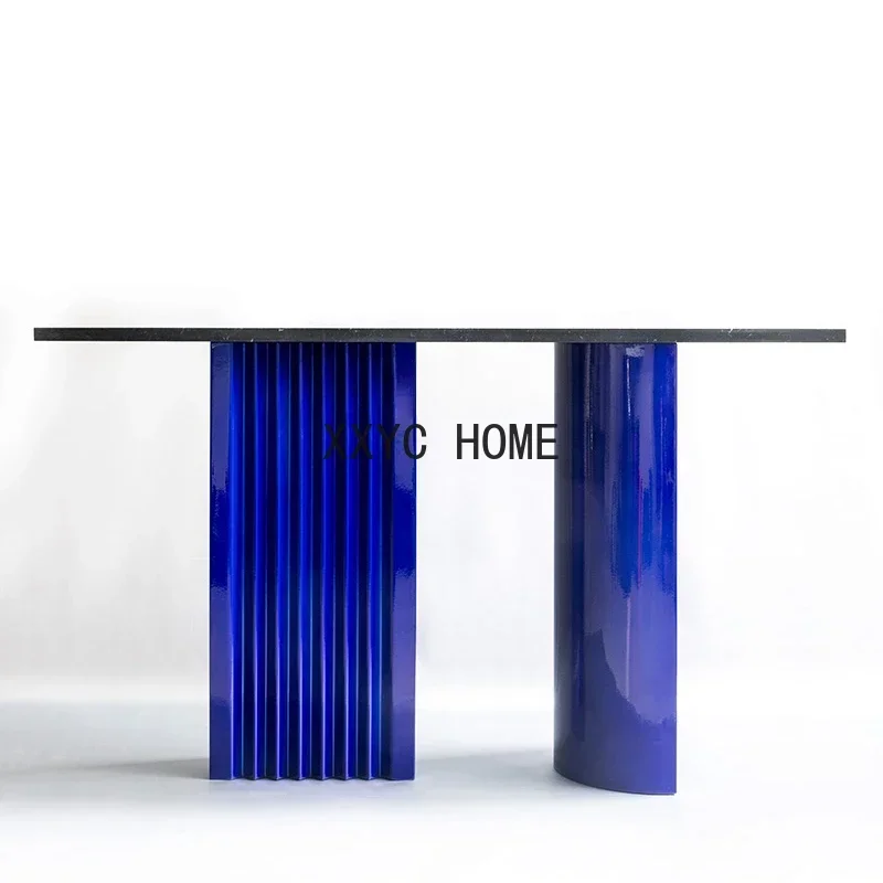 Modern Minimalist Natural Black and White Root Marble Console Tables Creative Personality Wrought Iron Long Table