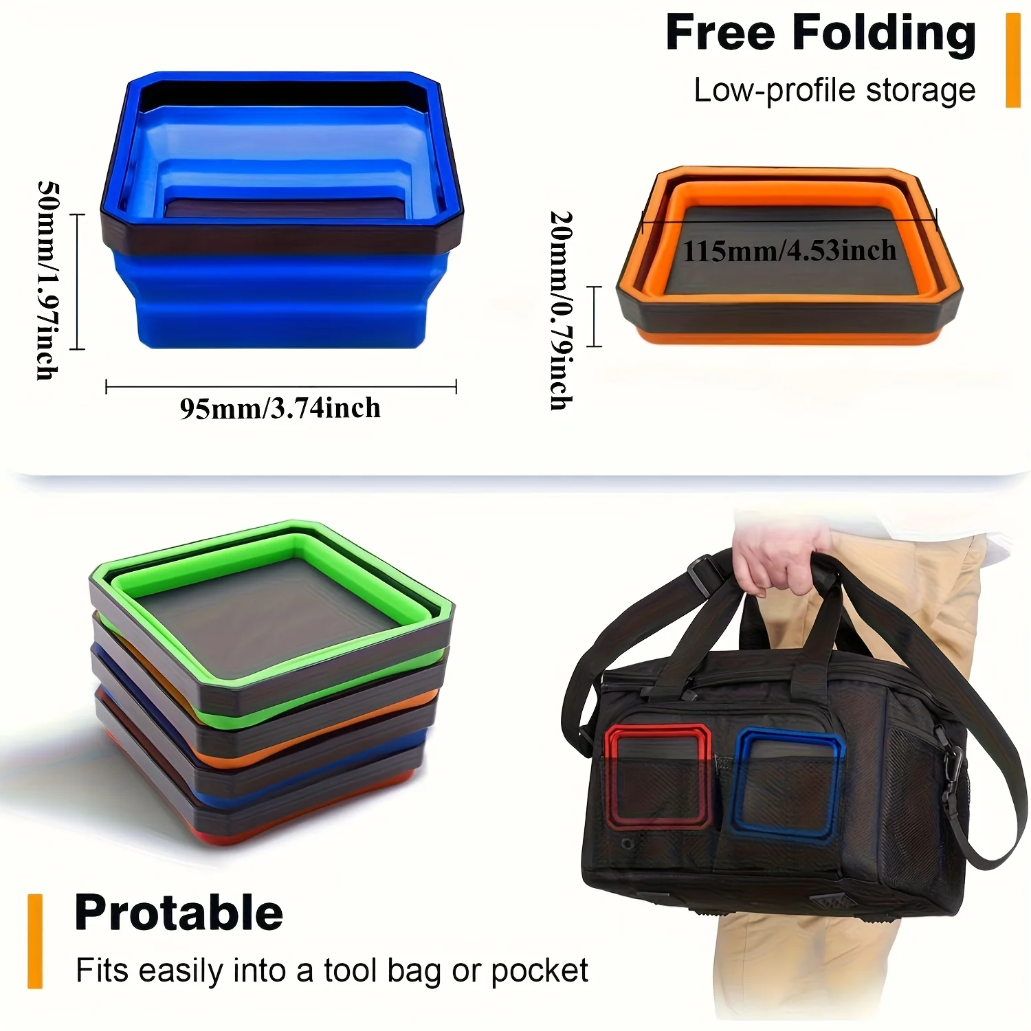 Collapsible Magnetic Parts Tray Silicone Bowl Foldable Tool Organizer Storage Holder for Screws Nuts Bolts Auto Repair Garage
