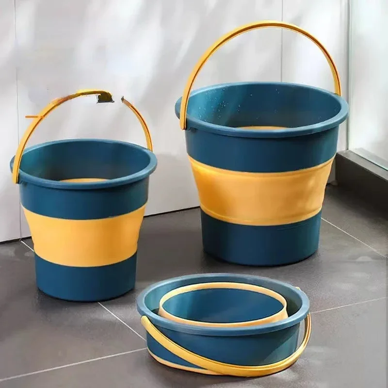 4.6/10L Portable Folding Buckets Multi-purpose Thicken Silicone Wash Basin Plastic Handle Household Items Cleaning Accessories