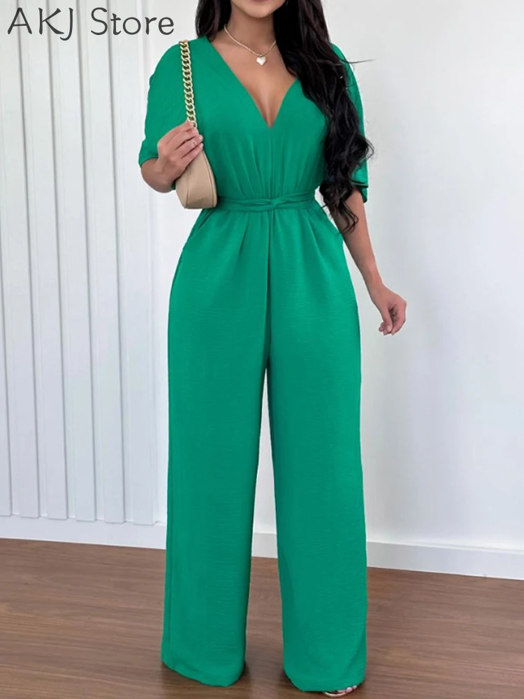 

Women Batwing Sleeve Backless Tied Detail Casual Jumpsuit