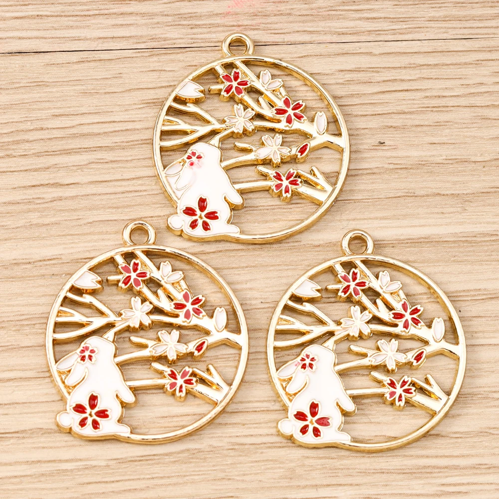 Tusember 10 Stück niedliche Blumen-Kaninchen-Anhänger aus Legierung, Kawaii-Blumen-Kaninchen-Anhänger für DIY-Armbänder, Halsketten, Schmuckherstellung – Detail 5