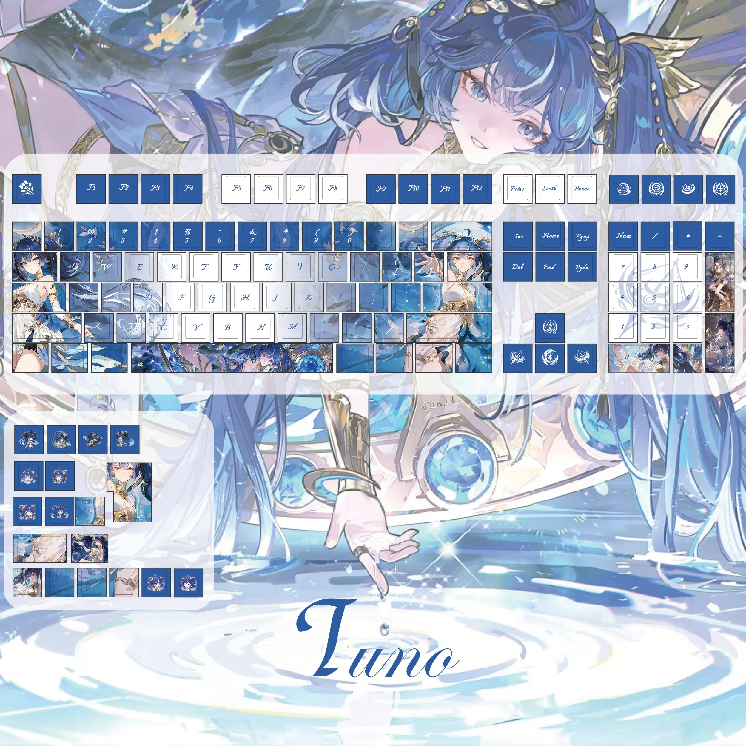 

Wuthering Waves IUNO Keycaps Cherry Profile PBT Thermal Sublimation Blue Cartoon Cute Game Keycap for DIY Mechanical Keyboard