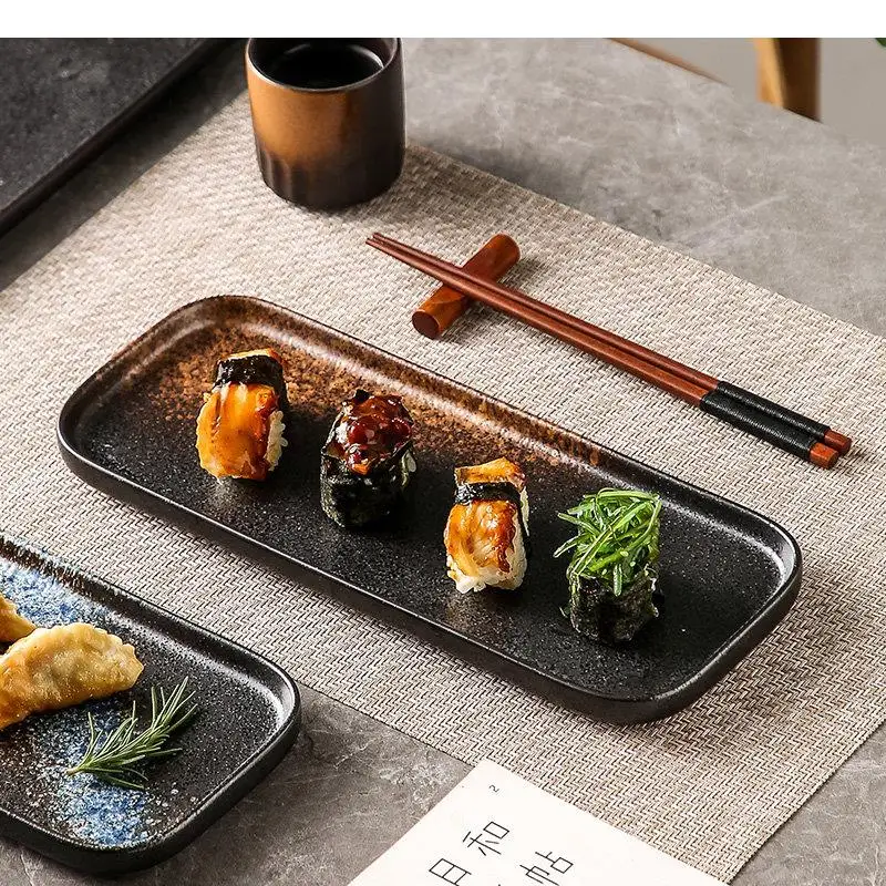 

Vintage Ceramic Sashimi Sushi Plate Cooking Dishes Restaurant Rectangular Exquisite Tableware Snack Dessert Dish Dinner Plates