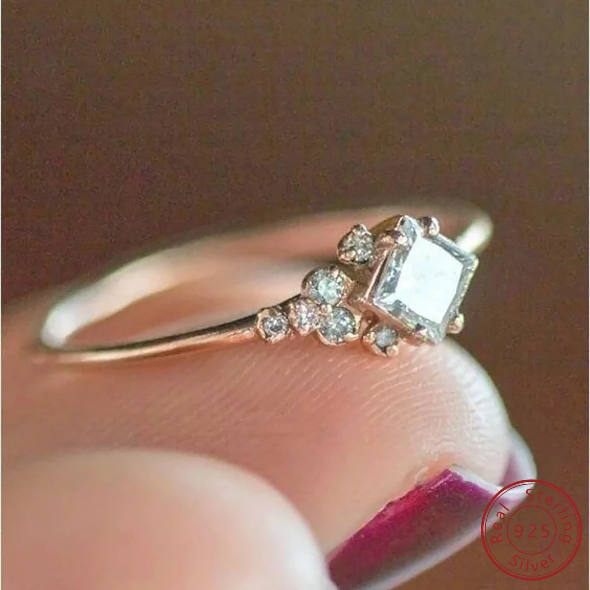 100% 925 Sterling Silver 3 color Champagne Gemstone With Zircon Shaped Fine Rhinestone Gem Ring gold color Jewelry Sapphire Ring