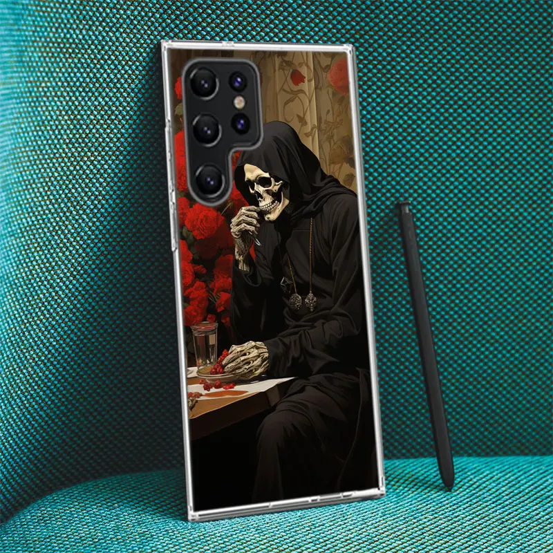 Grim Reaper Skull Skeleton Cover For Samsung Galaxy S21 S20 S23 FE S22 S24 Ultra Phone Case S10 S10E S8 S9 Plus S7 S6  Edge Clea