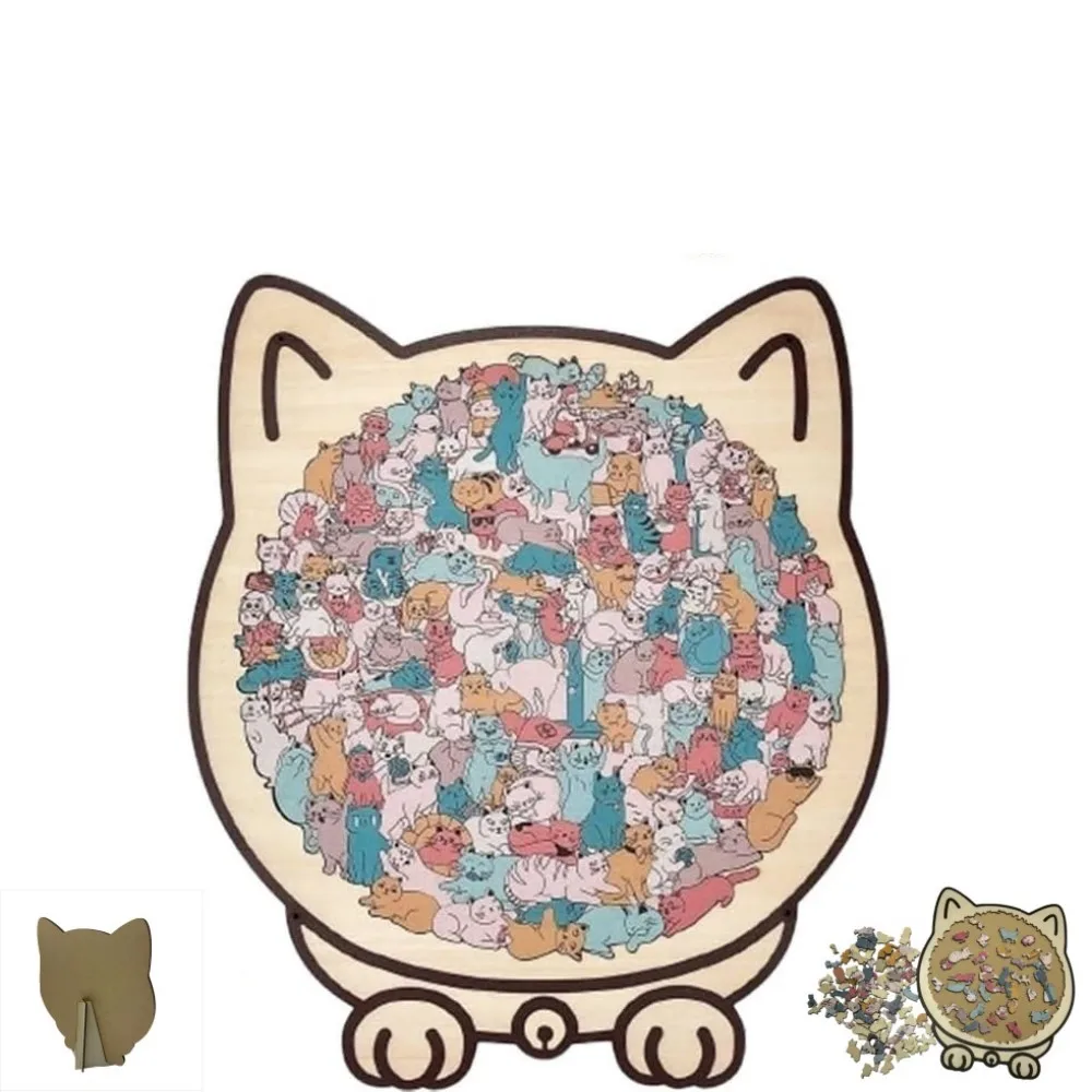 

135-Piece Cat Shaped Wooden Jigsaw Puzzle Wood Puzzle, Cute Animal Cats Wood Puzzles Gift for C-at Lovers Home & Relaxation