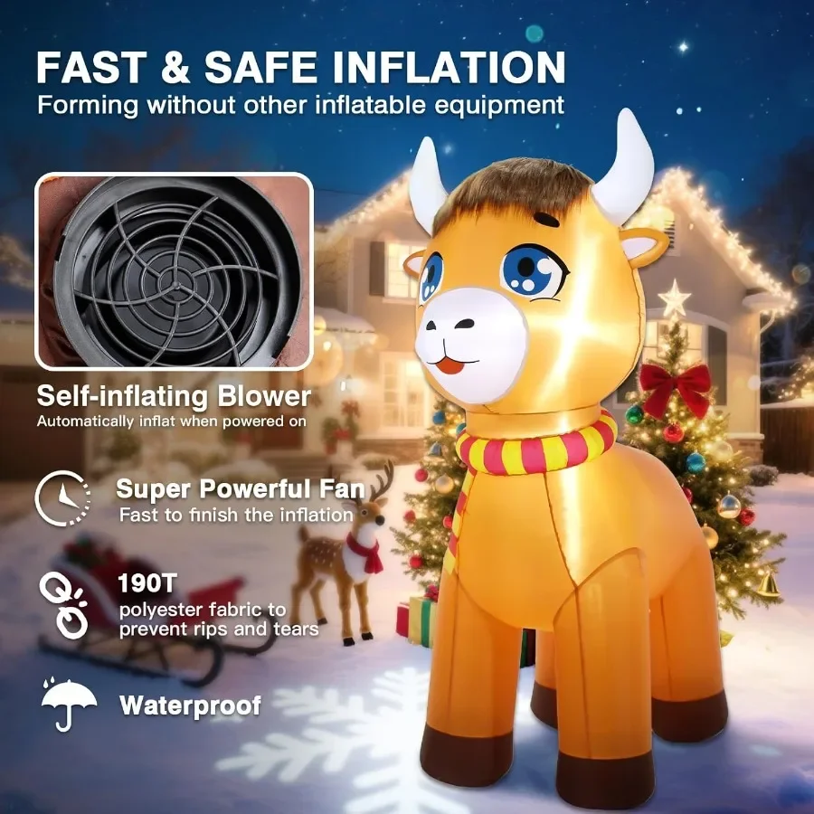 عيد الميلاد نفخ الزينة في الهواء الطلق 6FT المطاطية المرتفعات البقرة الربيع ساحة ديكور أضواء LED تفجير هايلاندر الماشية Ca