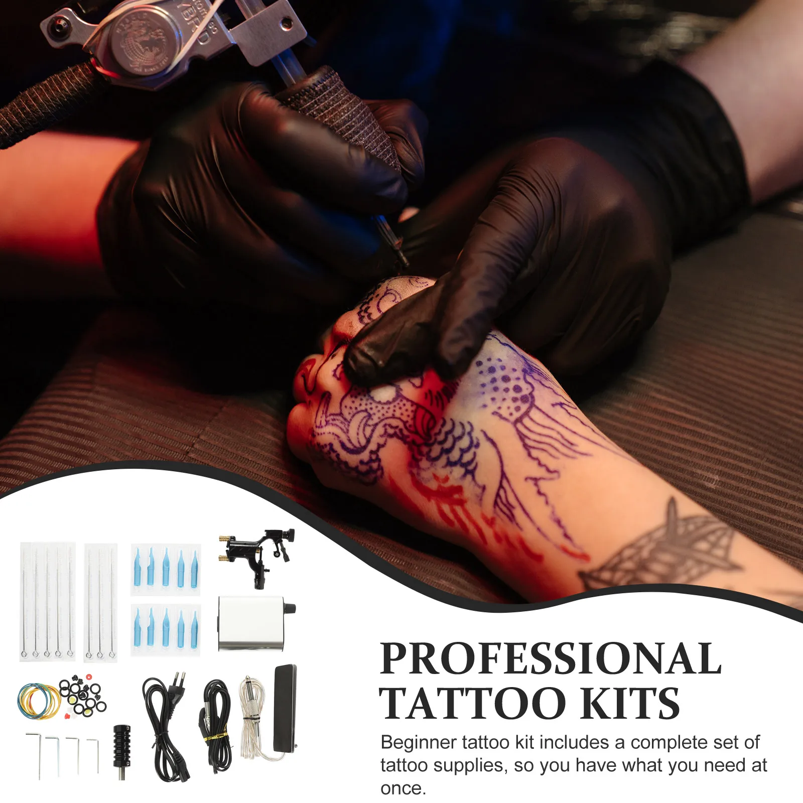 

Tattoo Machine Set Professional Rotary Motor Lightweight Stainless Steel Tools Complete Kit for Artists Black Silver