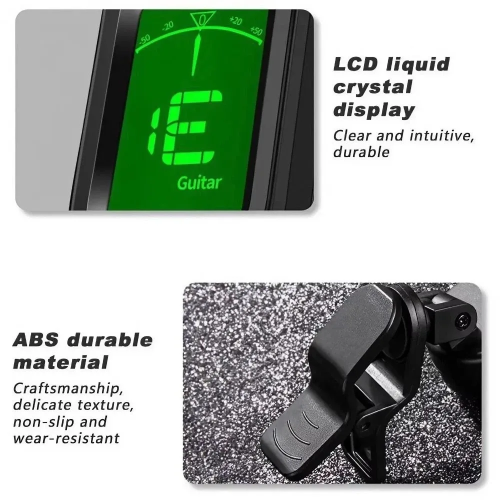 Clip on Mini Guitar Tuner LCD Display Mini Clip-on Tuner for Guitar Classical Black Rechargeable Guitar Accessory