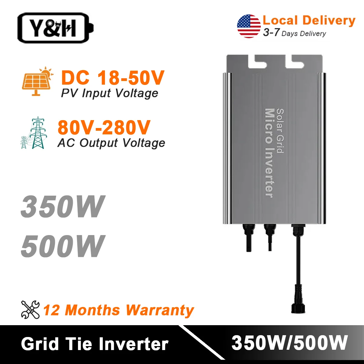

Y&H 350W 500W Solar Grid Tie Inverter PV Input 18-50V Micro Inverter DC to AC Output 120V/230V for Home Solar system