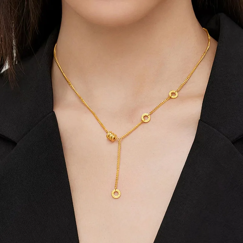 

Necklace for Women 9999 24K Real Gold Niche Design Collarbone Chain Small Waist Necklace Pendant Trendy and Simple Gift