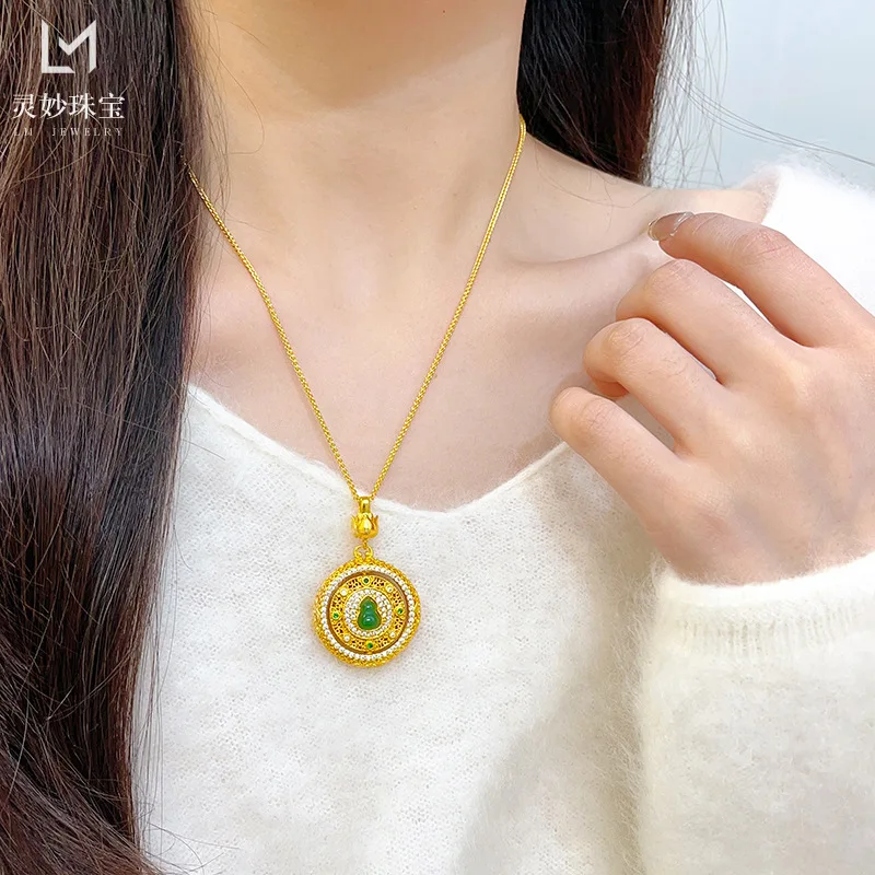 

9999 24K real gold store same style women's gold necklace, safety buckle, gourd compass pendant, luxurious jewelry gift