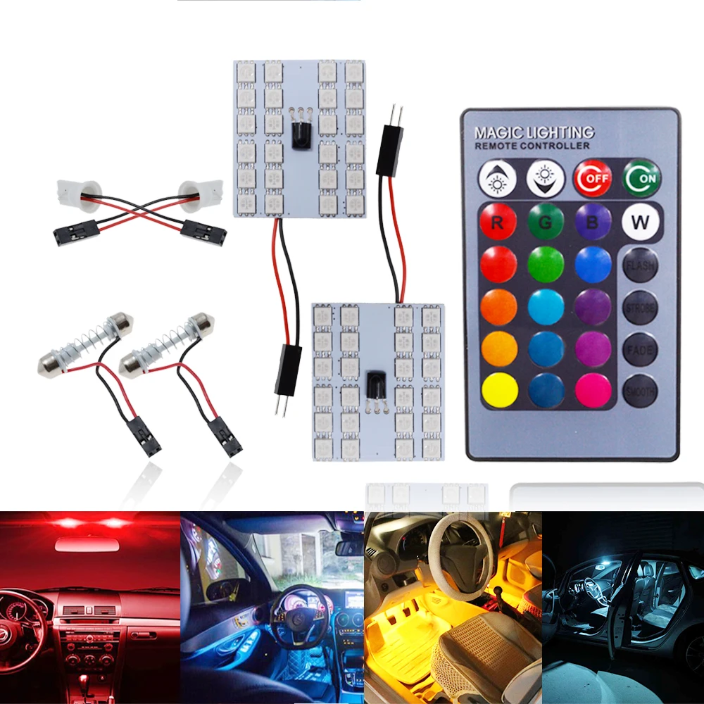 2pcs T10 RGB 5050 Car Led BA9S 12V Remote Controller Panel Interior Auto Bulb Atmosphere Dome Festoon Adapter Lamp Reading Light