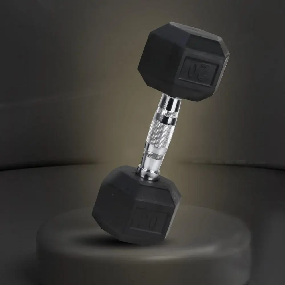 

Single 15LB Hexagon Dumbbell Non Slip Rubber Coated with Contoured Chrome Handle Solid Cast Iron for Full Body Workout Fitness