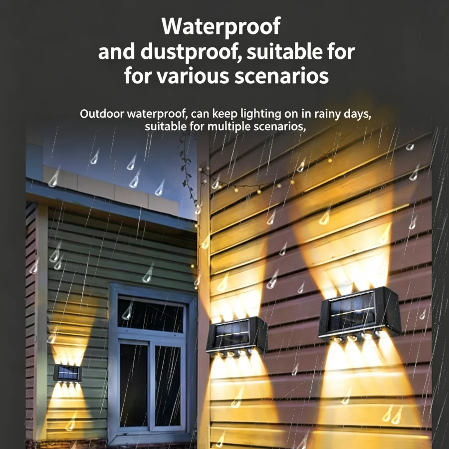 2PCs Solar Powered Up Down Wall Lights, 4 LED Outdoor Solar Wall Lamp, IP65 Waterproof Solar Lights for Fence, Patio, Garden,