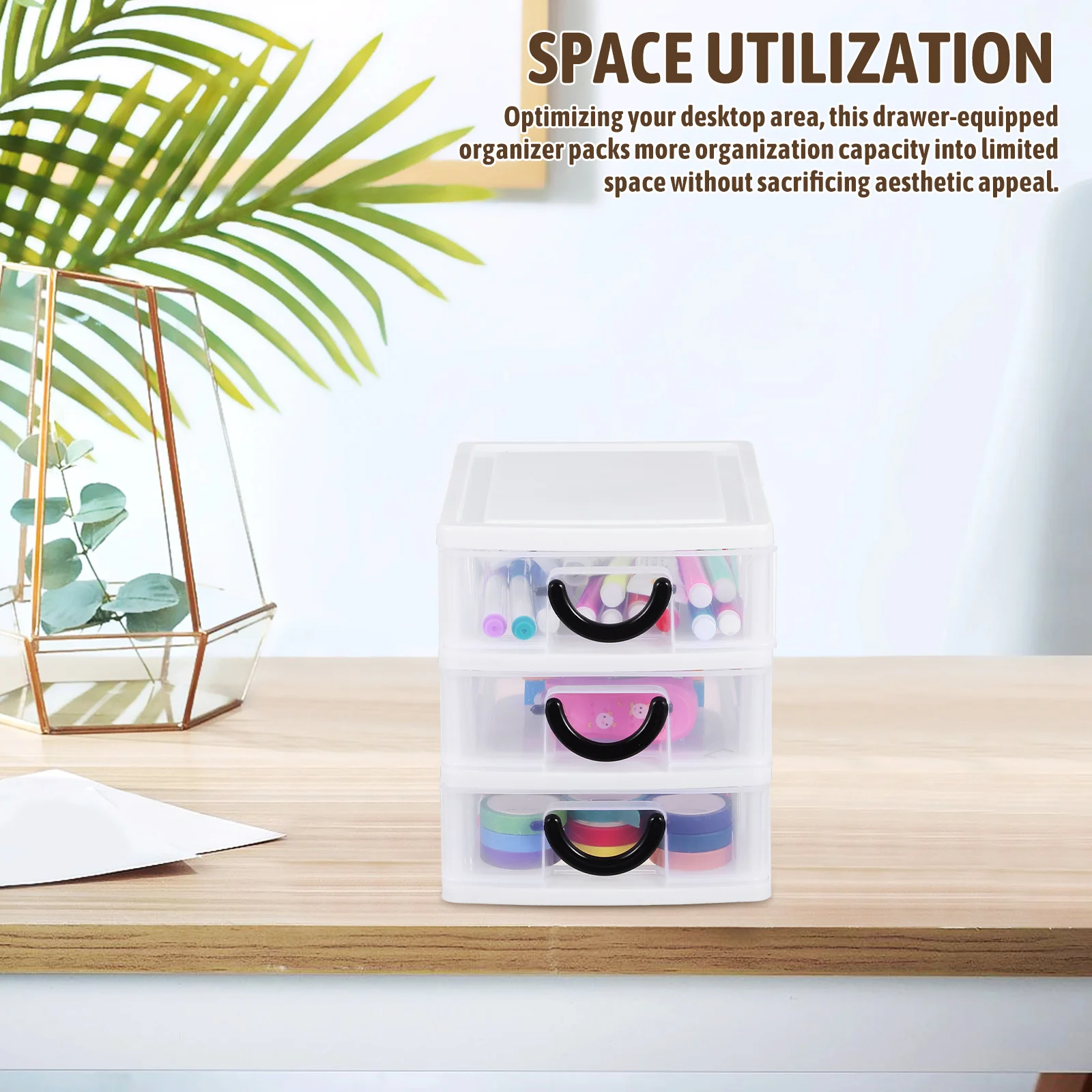 

White 3 Layers Plastic Drawer Organizer Desk Storage Box Makeup Cosmetics Office Stationery Craft Sundry Holder Transparent