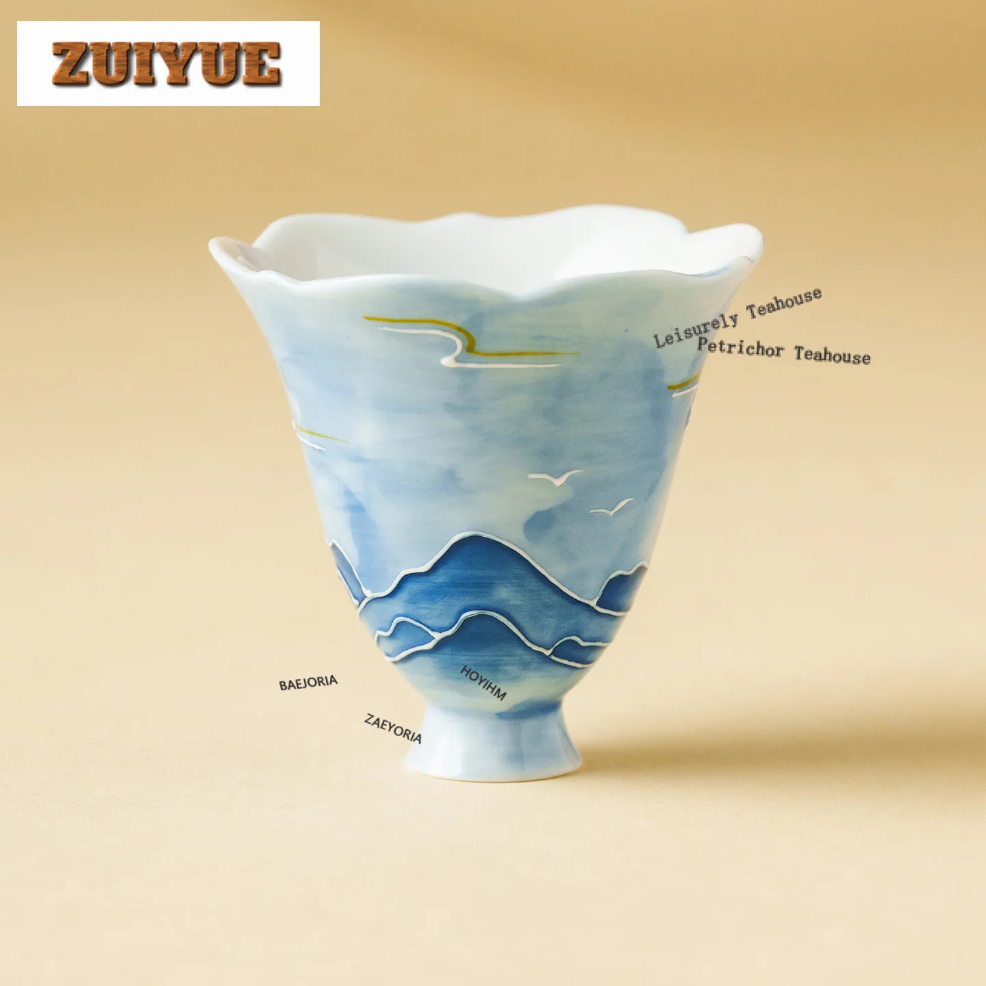 55ml Hand Painted Blue Sky Mount Teacup Aesthetic Tea Bowl Tea Cup Set Tea-tasting Personal Cup Jianzhan Master Cups Teaset