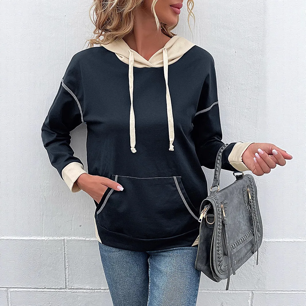 Sweatshirts Women Hoodies Full Sleeve Tops Y2k Streetwear Elegant Splice Top Causal Work Pocket Sweatshirt Autumn 2025