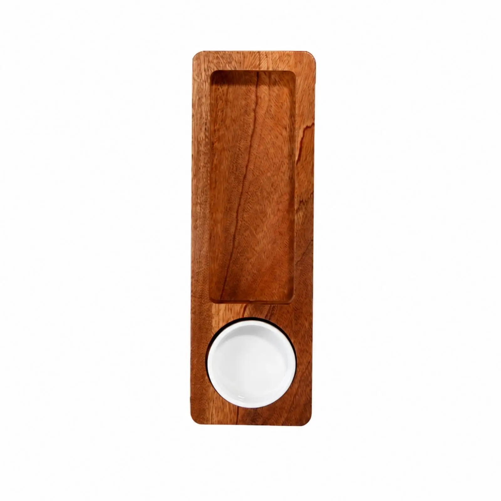 Wooden Compartment Tray with Ceramic Rounds for Serving Sweets Pastries and Tea Accompaniments Gracefully