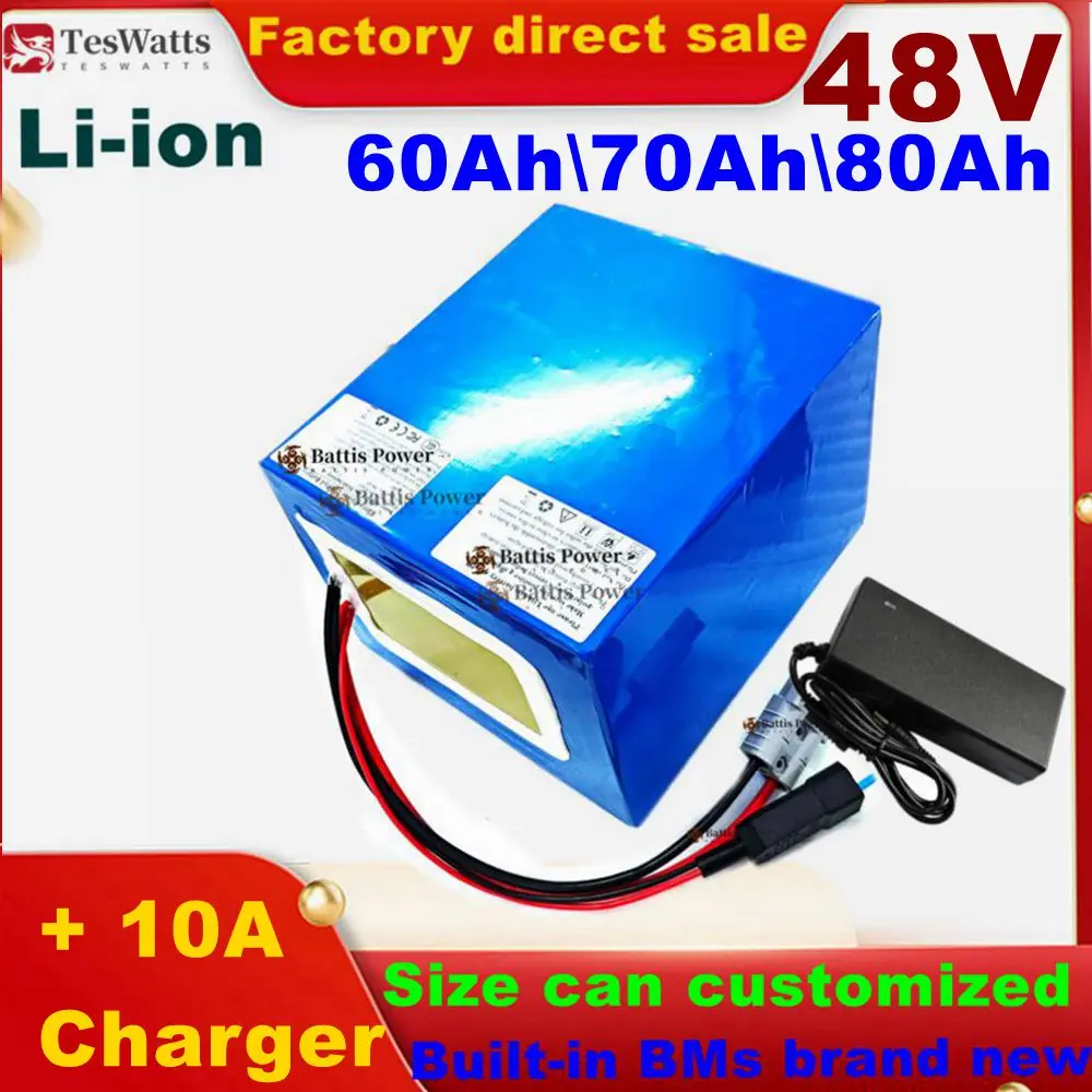 Lithium 48V 80AH lifepo4 48V 60Ahbattery 48V 70Ah Rechargeable for 3500w scooter bike Solar motorcycle vehicle + 10A Charger