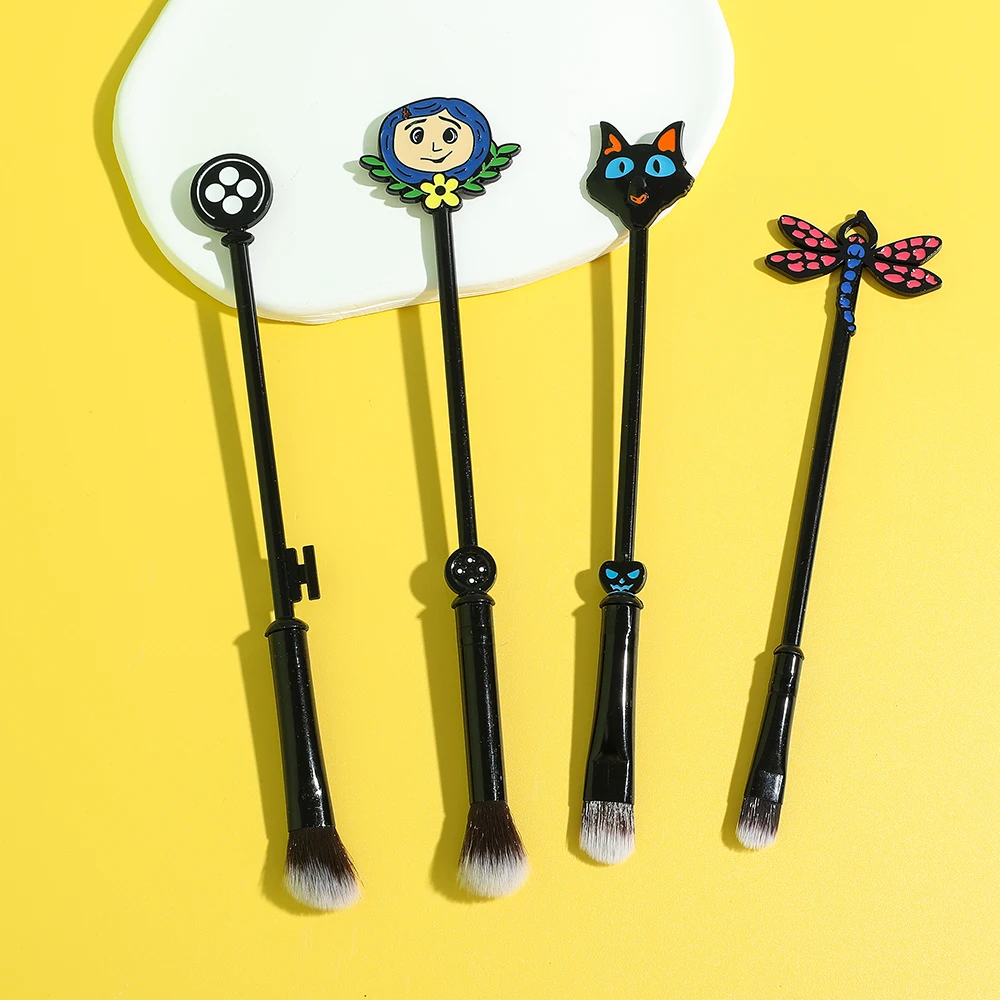 4Pcs Coraline & The Secret Door Figure Creative Makeup Brushes Set Birthday Wedding Party Favors Gifts for Fans