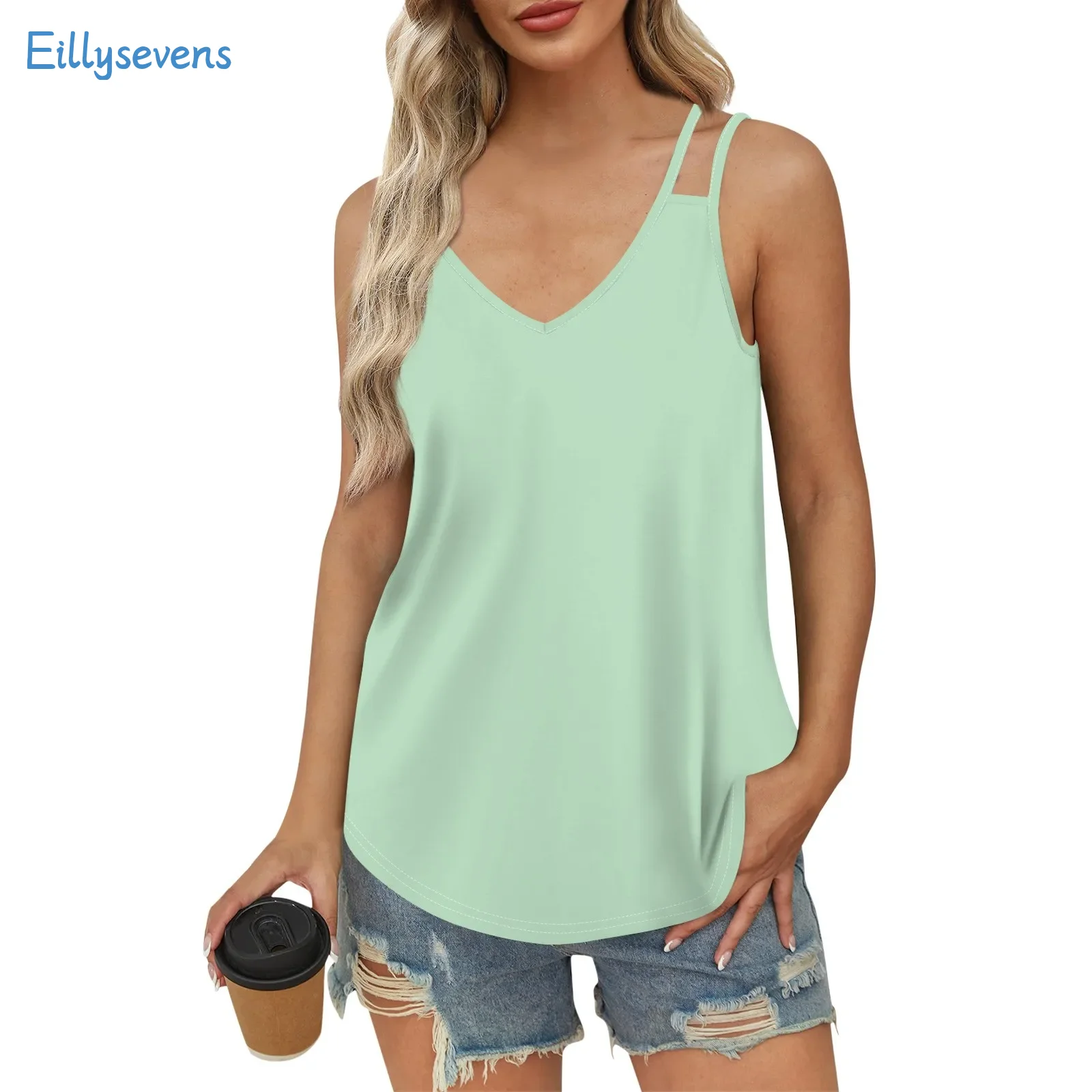 Women Tank Tops Summer Solid Color Tops 2024 New Classic Regular Sleeveless Tops Causal Vacation Loose V-Neck Comfy Home Tanks