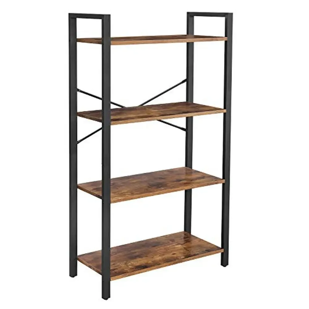 4-Tier Industrial Bookshelf Steel Frame Book Shelf Living Room Home Office Study 11.8 x 25.9 x 47.2 Inches Industrial Storage