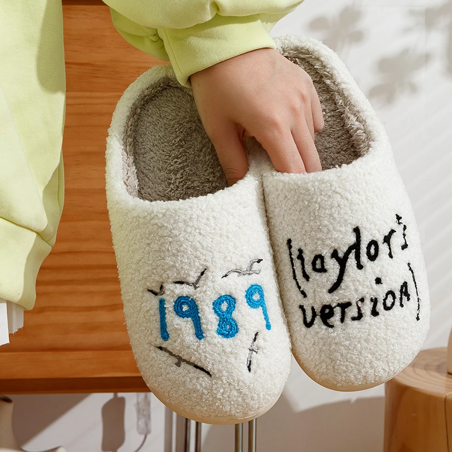 Women's Slippers Indoor High Quality Embroidery Comfy Indoor Tasteful Life 1989 Version Non-slip Warm Winter Home Shoes for Gift