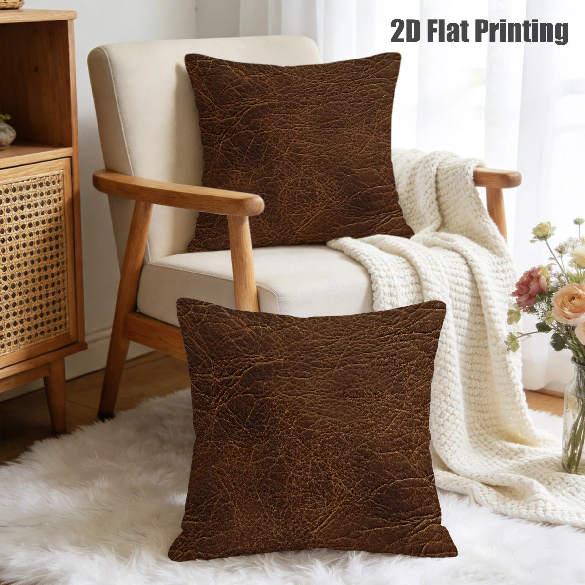 Vintage Brown Faux Leather Pillow Covers 1