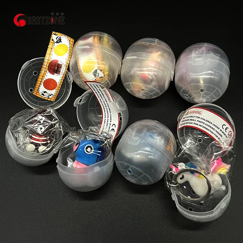 20Pcs 47*56mm 1.85*2.2Inch Toy Capsules Surprise Ball Conjoined With Keychain Rubber Cartoon Toy Animal For Vending Machine Kids