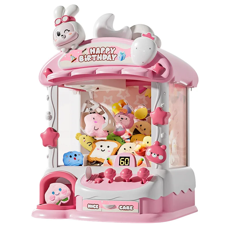 Automatic Doll Machine Toy for Kids Mini Cartoon Coin Operated Play Game Claw Crane Machines with Light Music Children Toy Gifts