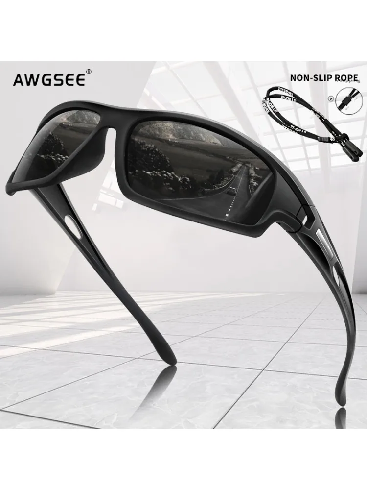 AliExpress AWGSEE Polarized Sports Sunglasses for Men Women Unbreakable Frame Cycling Fishing Driving Eyewear 100% UV Protection With Glasses Rope
