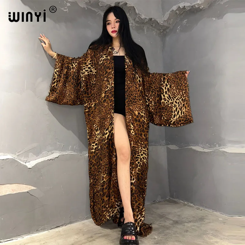 WINYI kimono Cotton feel leopard print beach cover-ups Elegant Cardigan sexy holiday Africa coat beach outfits for women kaftan