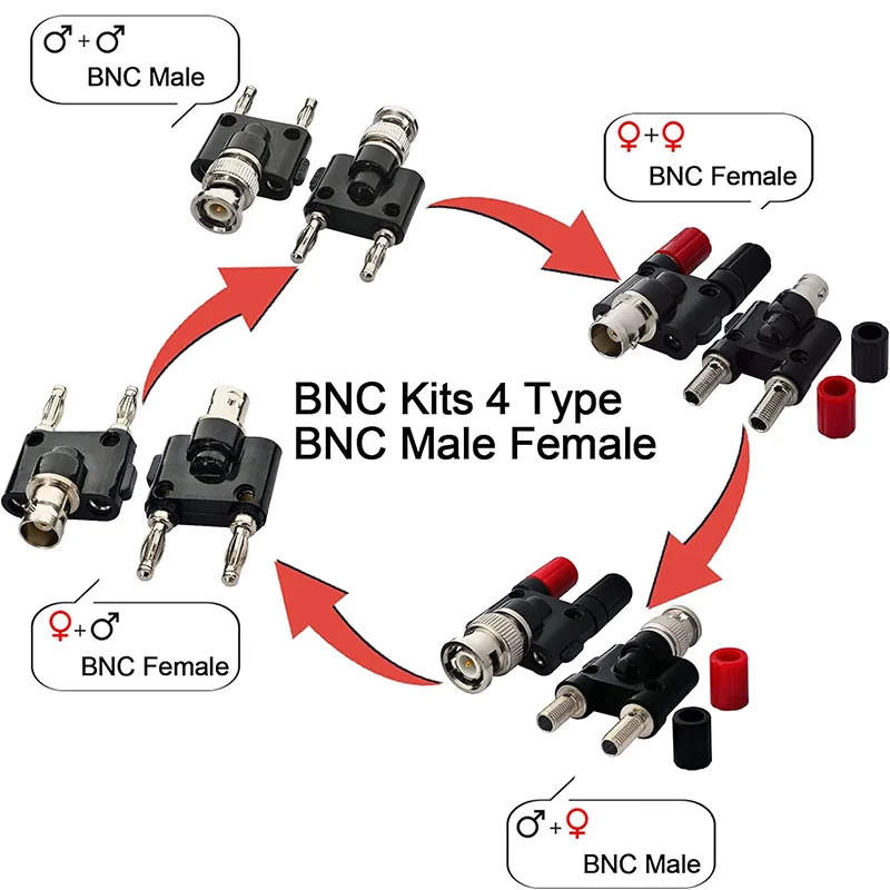 10Pcs Q9 BNC Banana Turn Two Dual 4mm Banana Male Female Jack Coaxial Connector BNC Tee Type 3Way Splitter RF Adapter