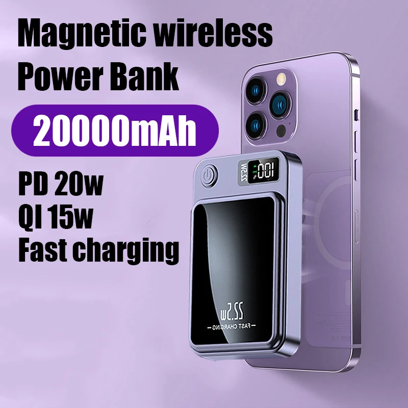 

20000mAh Magnetic Wireless Power Bank PD20W MagSafe Powerbank External Auxiliary Battery Charge For iphone 15 12 13 14 Pro Max