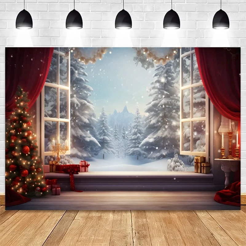 210X150Cm Kerst Achtergrond Doek Kerst Raam Kinderen Fotostudio Fotografie Achtergronden