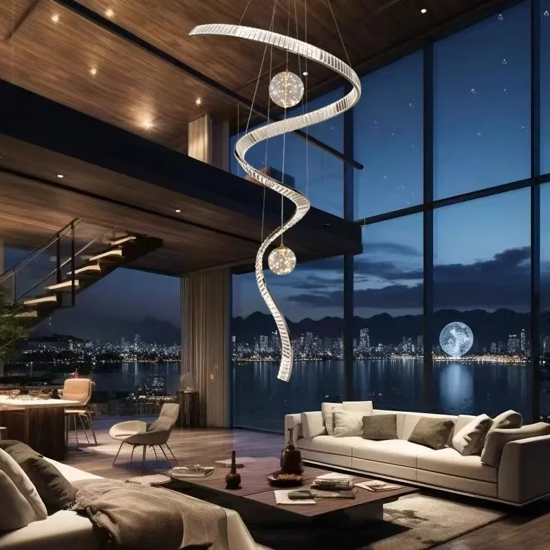 

Duplex Staircase Crystal Chandelier Modern Villa Interior Lighting Suitable for Lobby Living Room Apartment Rotating Chandelier