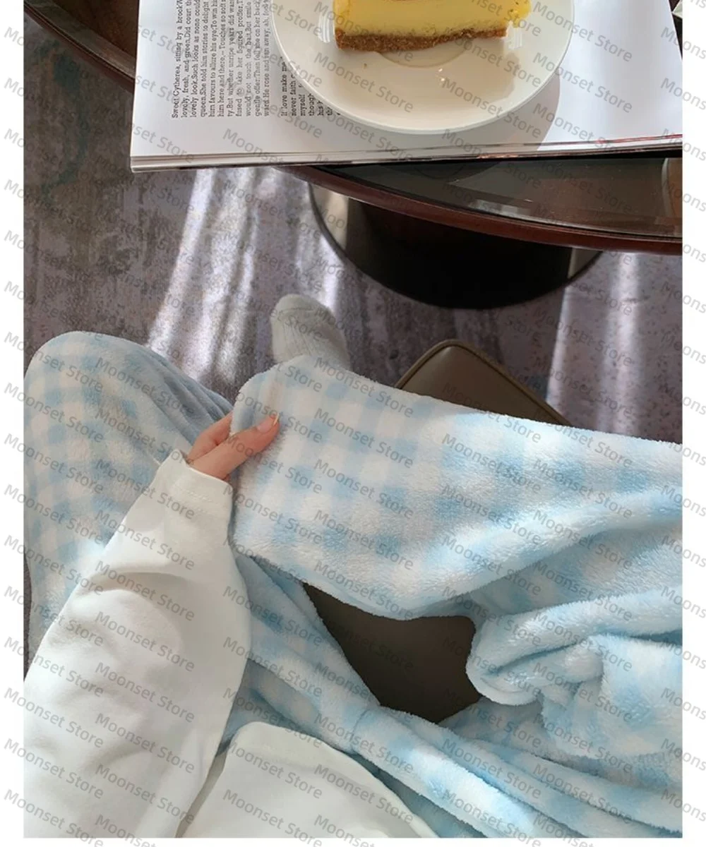 سراويل بيجامة من الفلانيل للنساء لخريف وشتاء 2026 سراويل منزلية غير رسمية للمشي مربعات يمكن ارتداؤها خارج المنزل