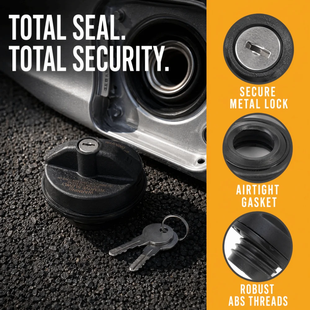 Black Lockable Fuel Tank Cap ABS + Metal 10504 Fuel Tank Lock Cover for 4Runner 1999‑2002 / 2010‑2017/Nissan Altima 2012‑2018