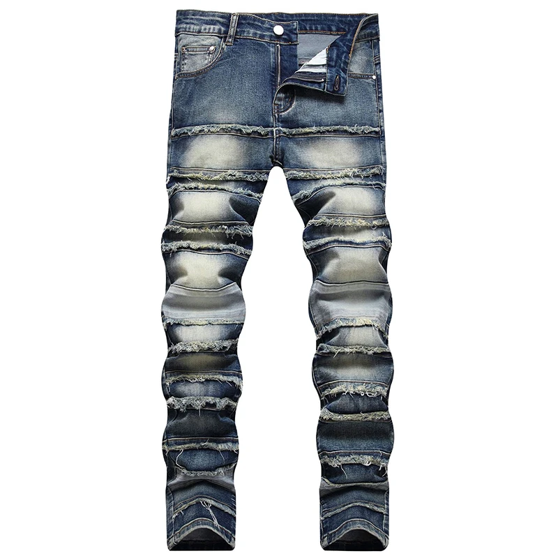 

2023 New High Street Retro Ripped Distressed Jeans Men Straight Washed Hip Hop Denim Trousers Trend Style Casual Jeans Pants