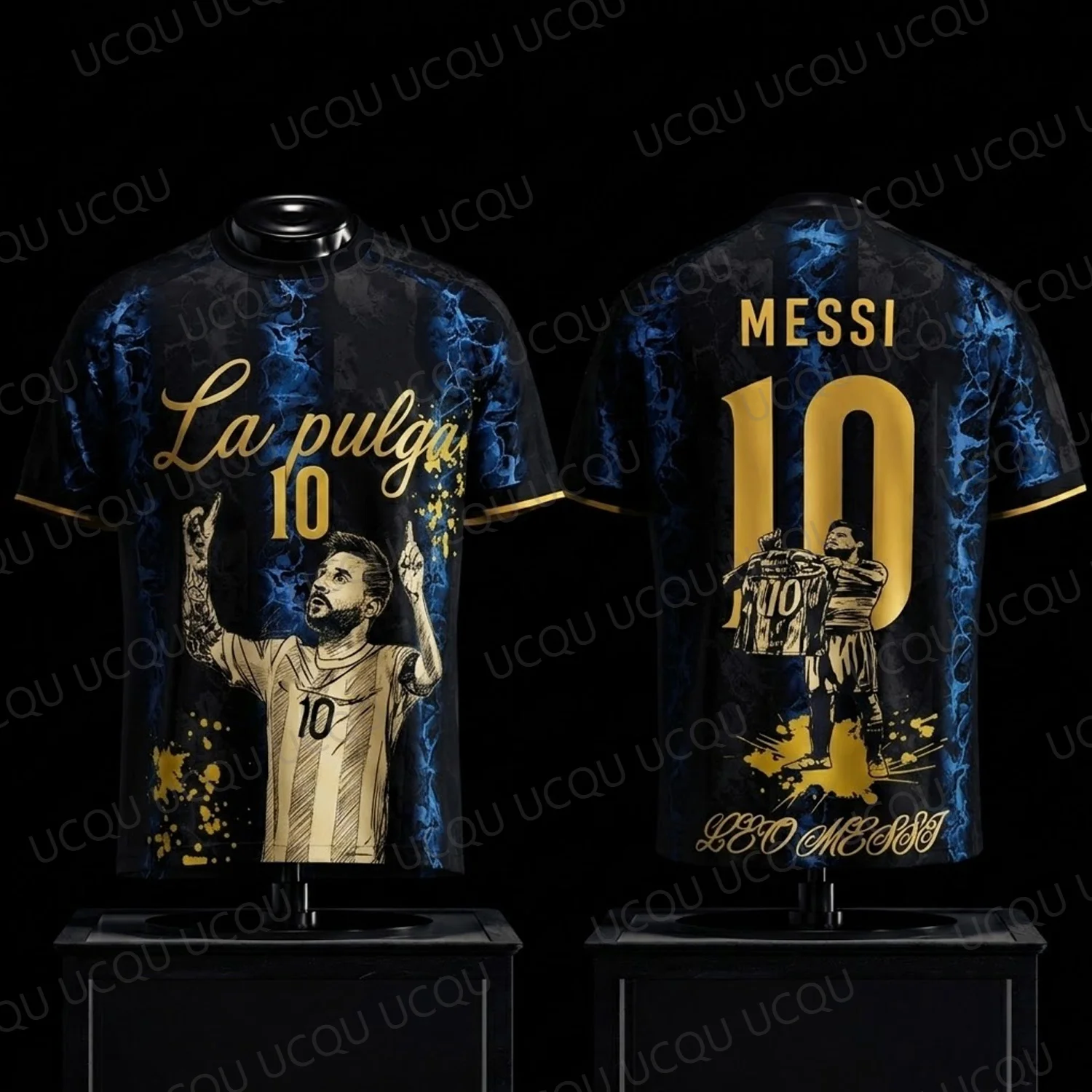 2026 New La Pulga Messi 10 Legend Black Gold Soccer Jersey Men's Football Shirt Premium Graphic Fan Tee