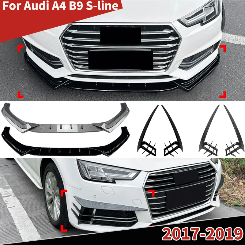 

For Audi A4 B9 S-line 2017-2019 Front Bumper Splitter Diffuser Lip Front Wind Blade Grille BodyKit External Protector Trim Parts