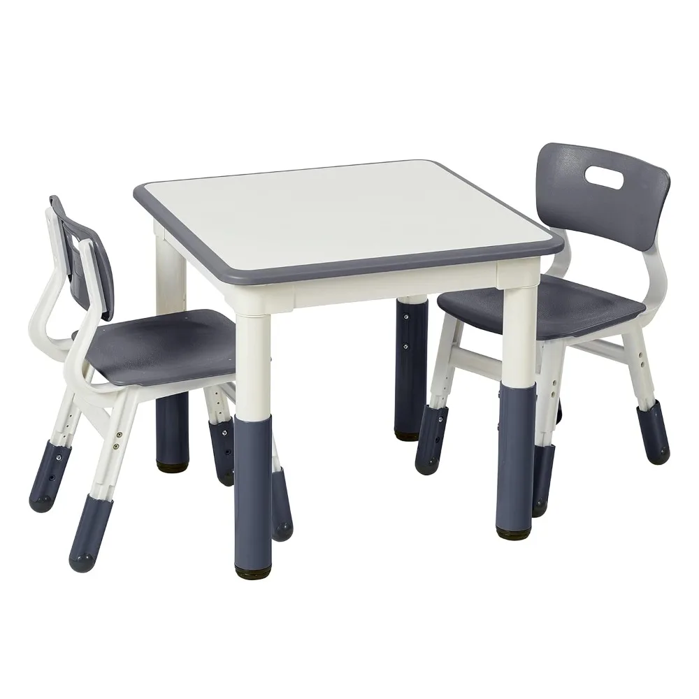

Dry-Erase Square Activity Table with 2 Chairs, Adjustable, Kids Furniture, Grey