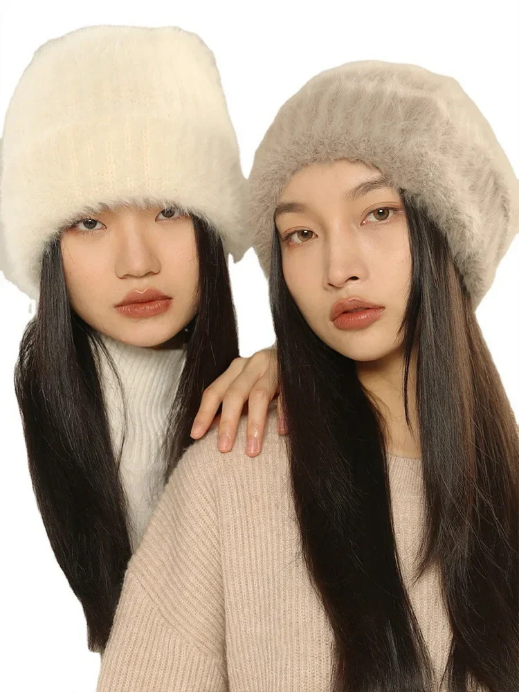 Large Size 2024 New Hot Selling Winter Hat Rabbit Fur Winter Hats for Women Fashion Warm Beanie Hats Solid Adult Cover Head Cap